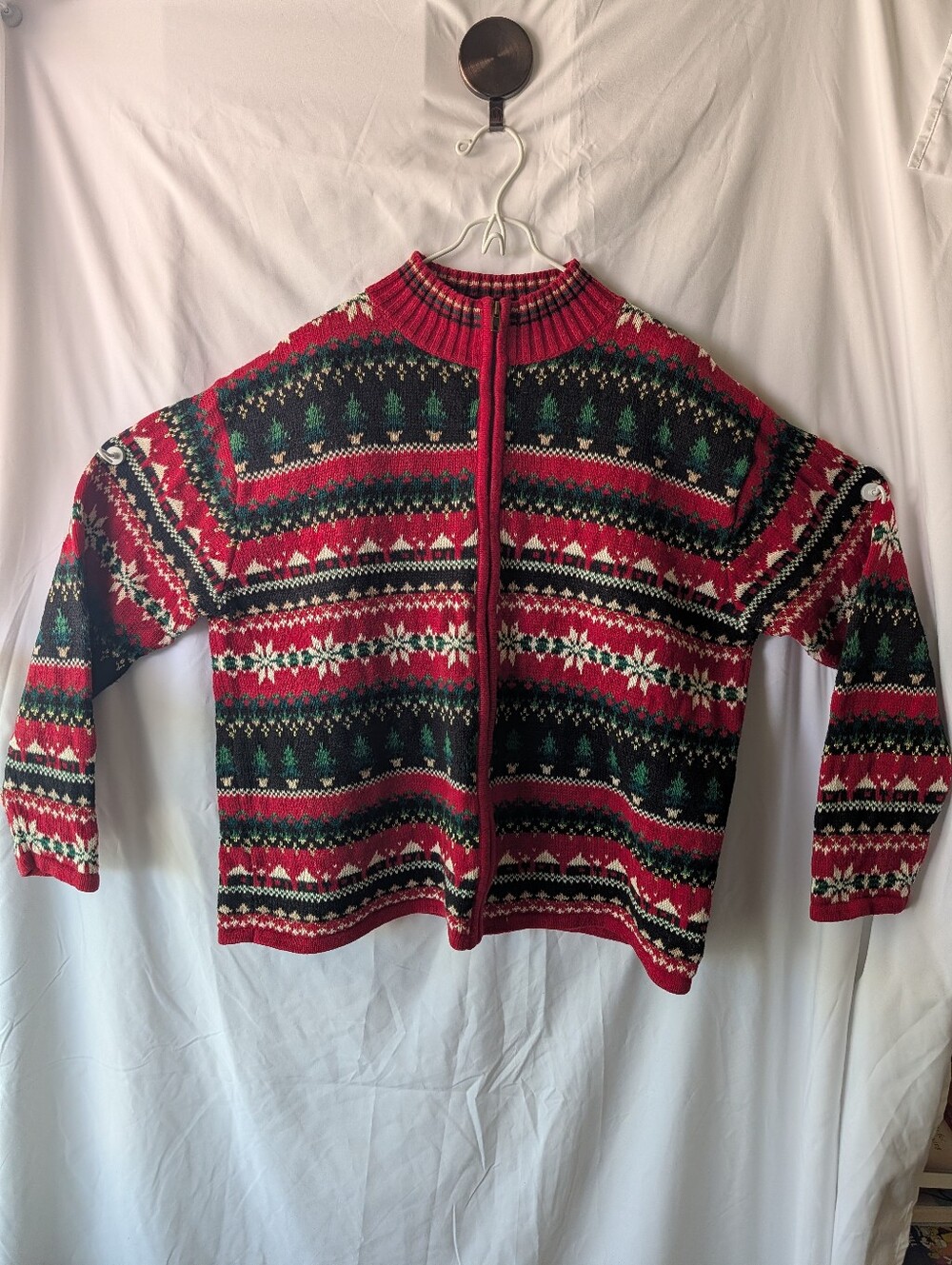 Heirloom Collectibles VTG Christmas Cardigan Sweater Patchwork Holiday XL zip
